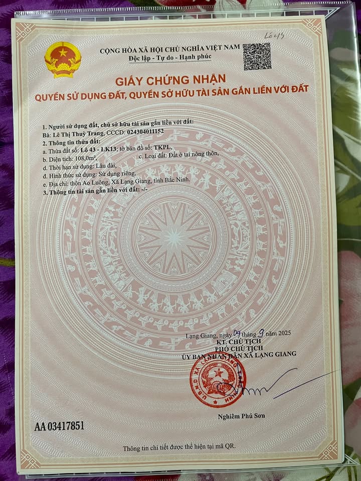 Đất nền 108m² Thị trấn Vôi, Lạng Giang - Sổ đỏ sẵn sàng, giá đầu tư tốt