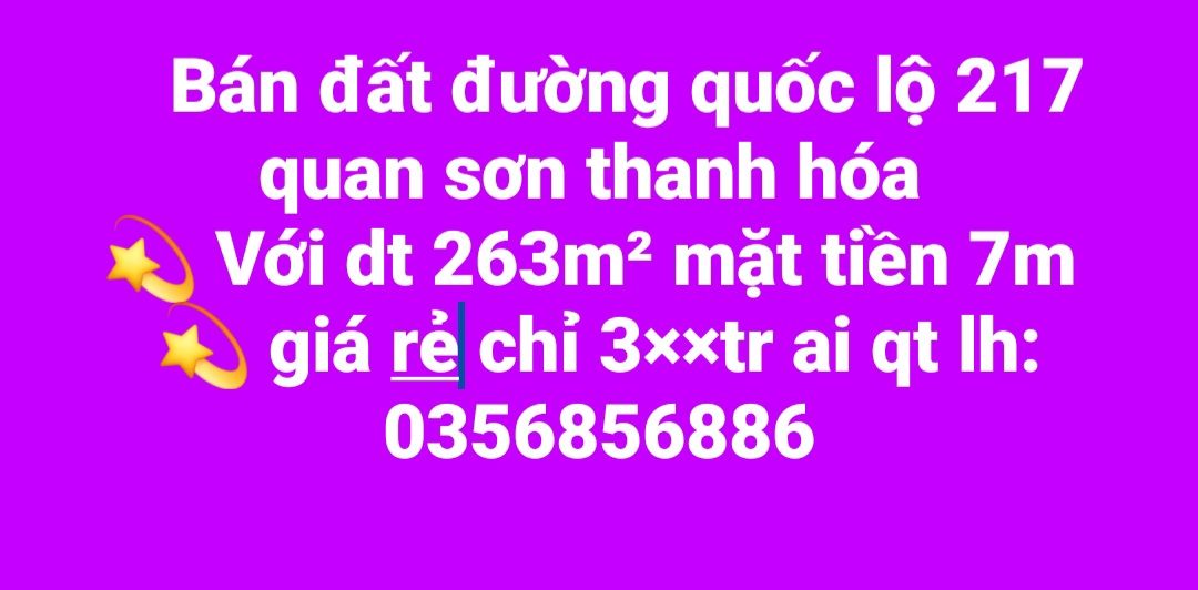Đất Nền Quan Sơn, Thanh Hóa - 263m² Mặt Tiền QL217, Giá Chỉ 3 Tỷ