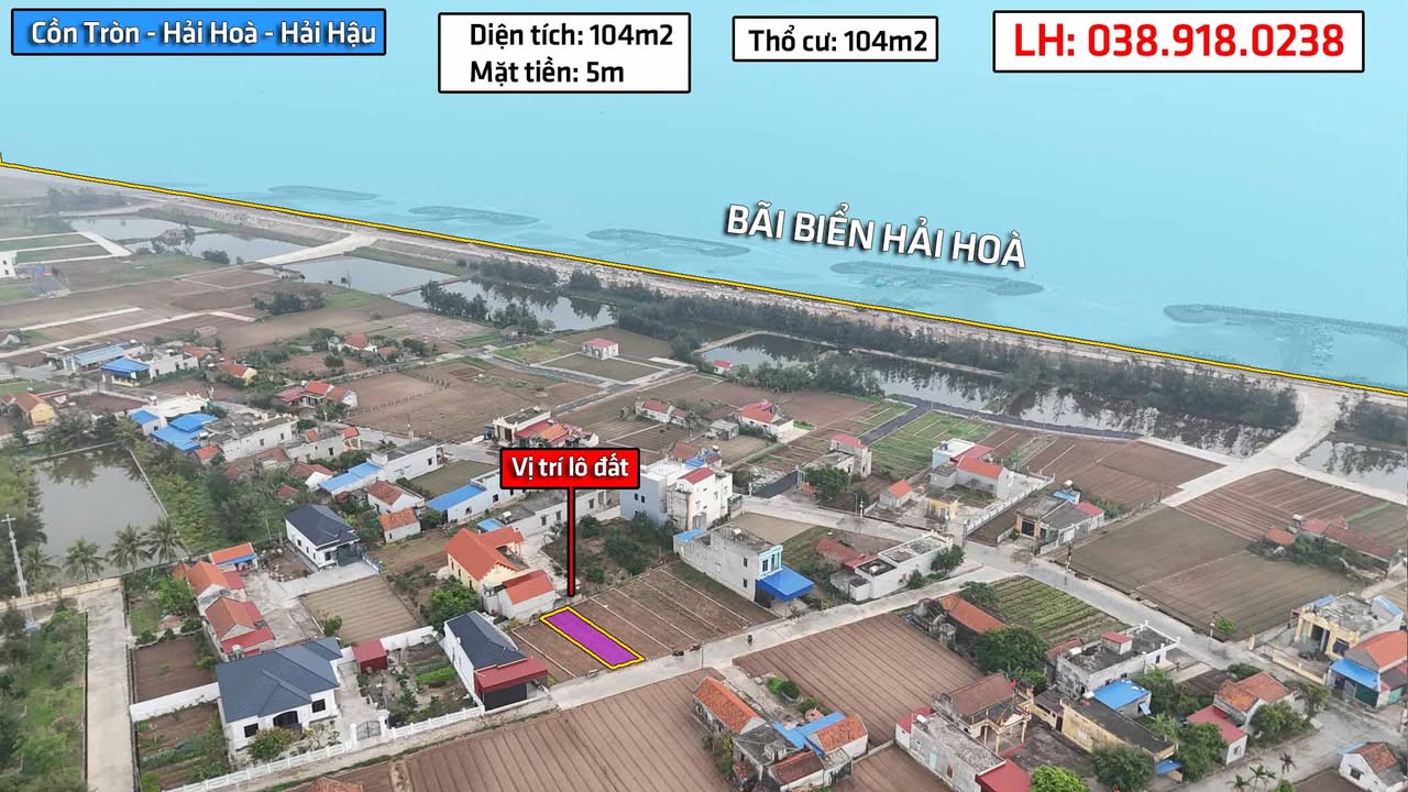 Đất nền Cồn Tròn - Hải Hậu 104m² - Sổ đỏ sẵn sàng, gần KKT Ninh Cơ