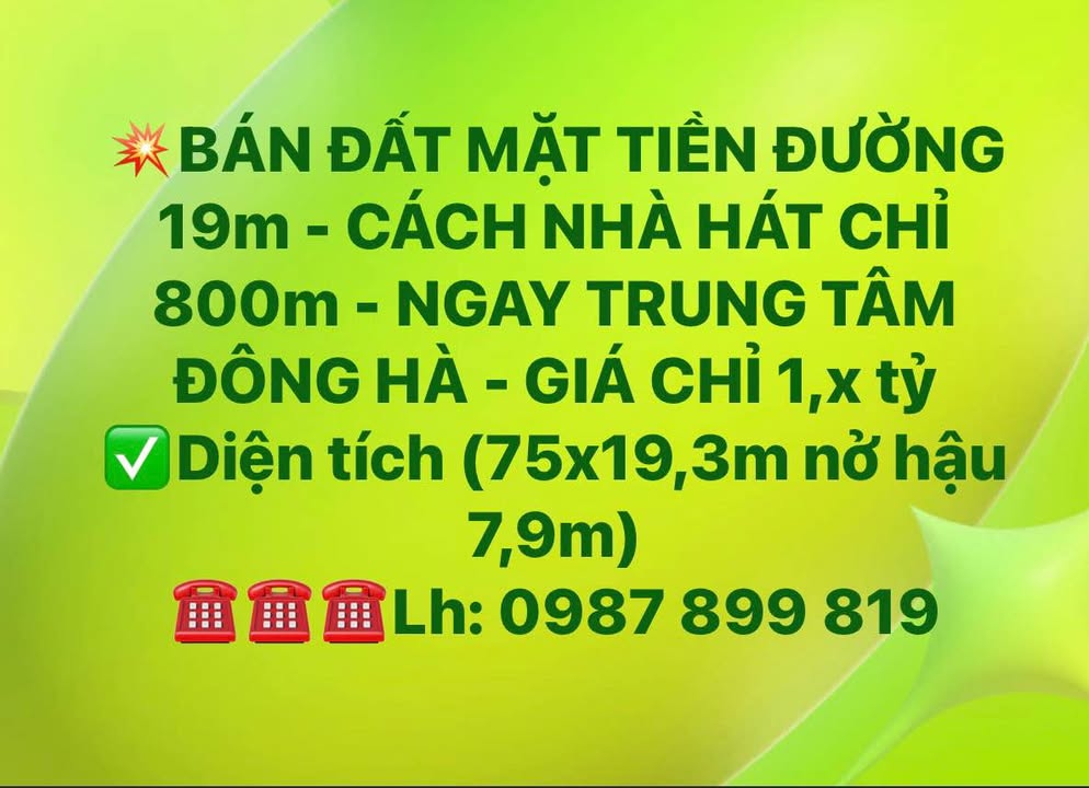 Đất Mặt Tiền 1417m² Đường 19m Đông Hà - Giá 1.x Tỷ