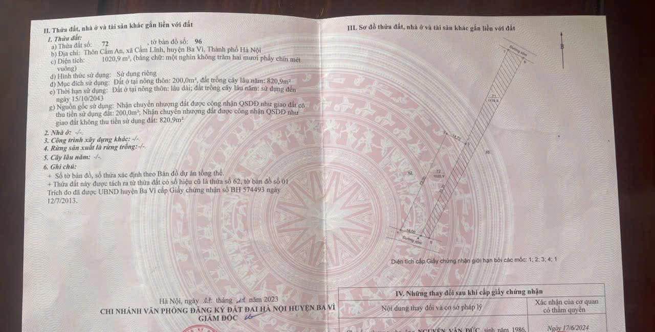 Bán Đất Ba Vì 1020m² - Sổ Đỏ Rõ Ràng, Đường Xe Hơi Tránh Nhau