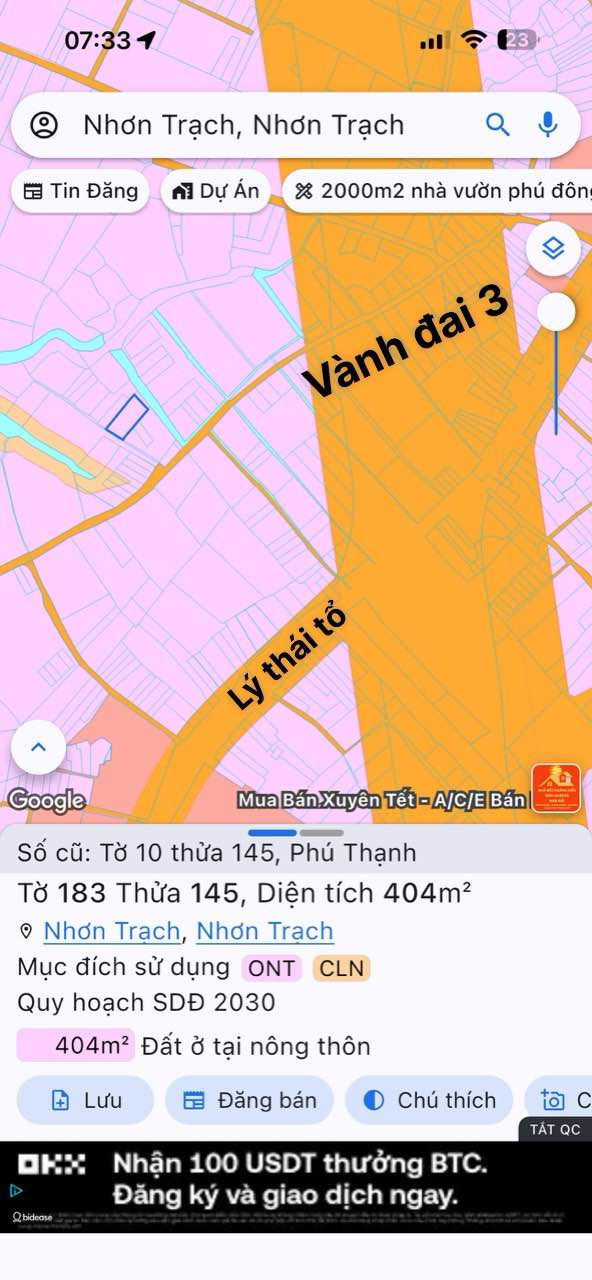 Đất nền 404m² 2 mặt tiền Phú Thạnh, Nhơn Trạch - 5 tỷ, gần Vành đai 3