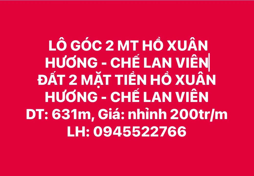 Đất Vàng Mặt Hồ Xuân Hương, Chế Lan Viên Đà Nẵng - 631m² - Đầu tư Sinh lời