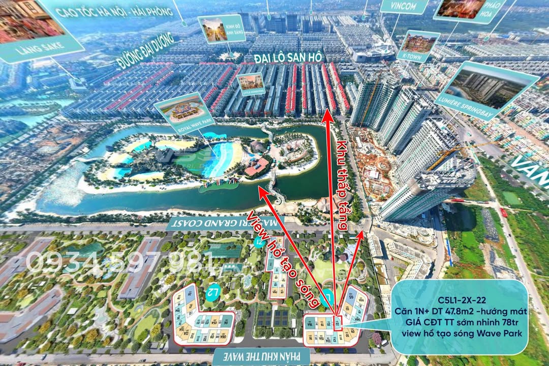 Căn hộ Masteri GrandCoast Hưng Yên 47.8m² - View hồ cực đẹp!