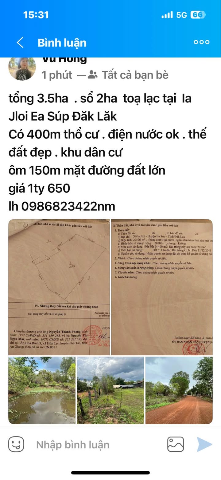 Đất nền Ia Jloi Ea Súp 3.5ha giá 1.65 tỷ - Sổ đỏ chính chủ