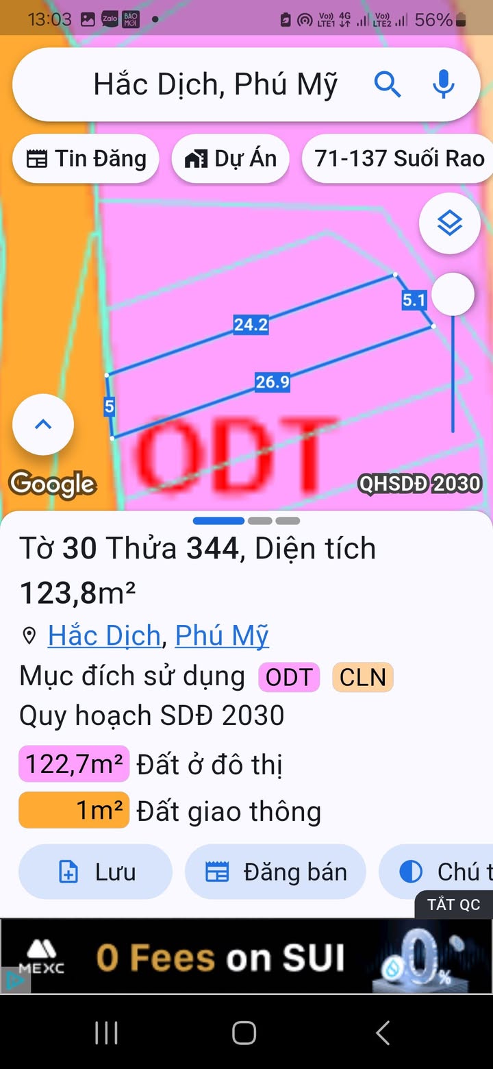 Đất nền Hắc Dịch Phú Mỹ 123m² 860 triệu - Sổ đỏ chính chủ