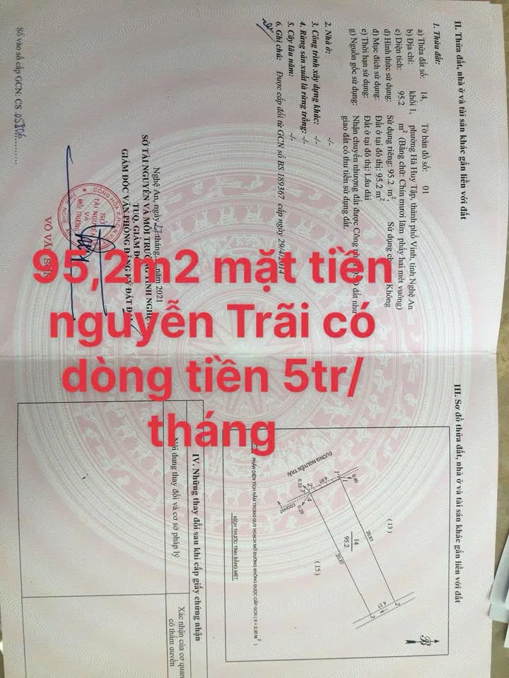 Mặt Tiền Nguyễn Trãi, TP Vinh 95m² - Kinh Doanh Đắc Lợi, Giá 7 Tỷ