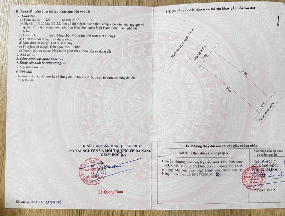 Đất Nam Hoà Xuân Đà Nẵng 105m² Hướng TB - Sổ Đỏ Sẵn Sàng