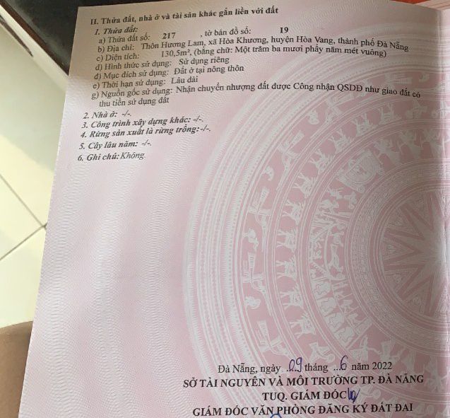 Bán Đất Thổ Cư 130m² Hòa Khương, Đà Nẵng - Sổ Đỏ Rõ Ràng, Giá 1 Tỷ Nhỏ