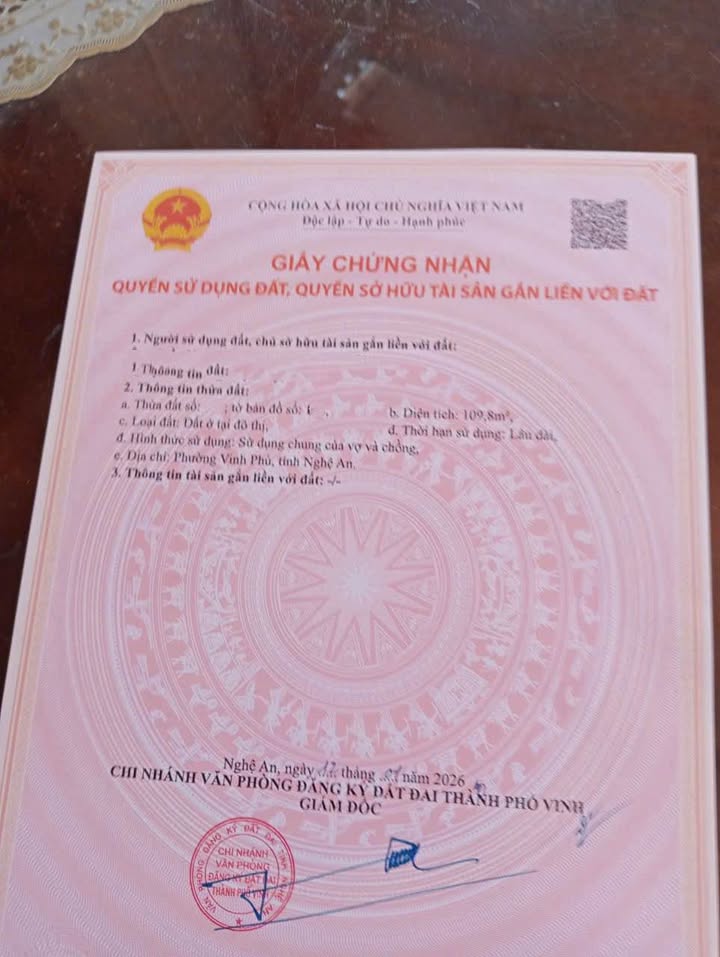 Đất nền Nghi Đức, Vinh 109m² - Sổ đỏ sẵn, hướng Tây Nam