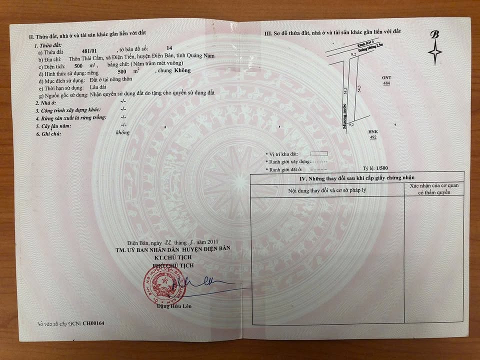 Đất nền Thái Cẩm, Điện Bàn 500m² - Sổ hồng vuông vắn, giá 2.6 tỷ