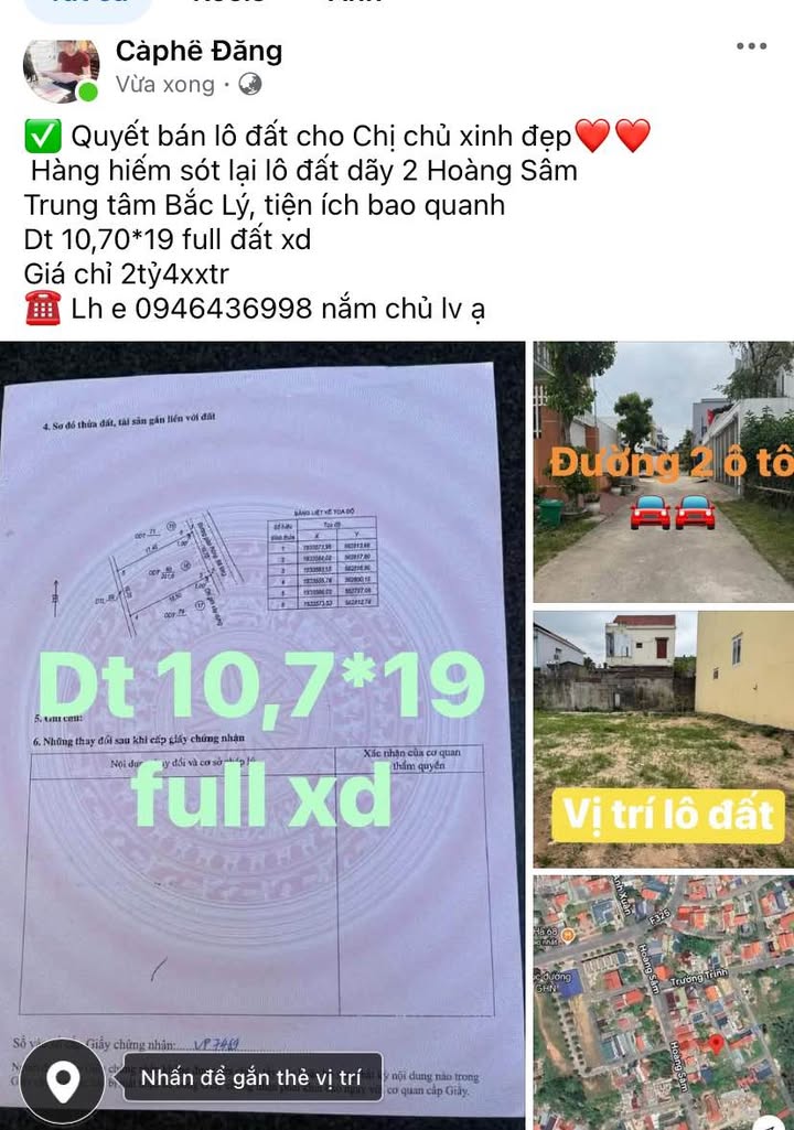 Đất nền Hoàng Sâm Bắc Lý 203m² 2.4 tỷ - Sổ đỏ chính chủ