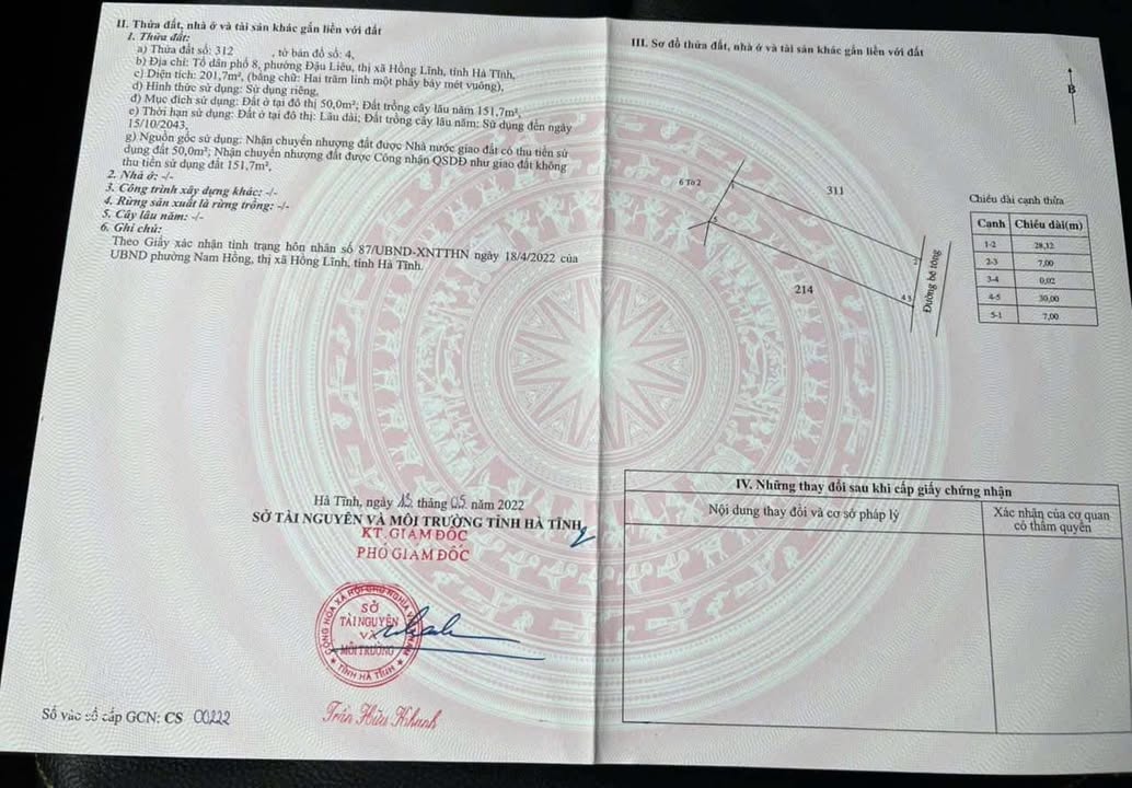 Bán đất nền 210m² Phường Đậu Liêu, Hồng Lĩnh - Sổ đỏ sẵn sàng