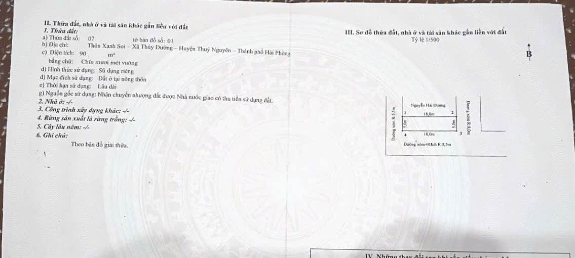 Đất nền 3 mặt tiền Thủy Nguyên, Hải Phòng - 90m² sổ đỏ, giá 3.7 tỷ