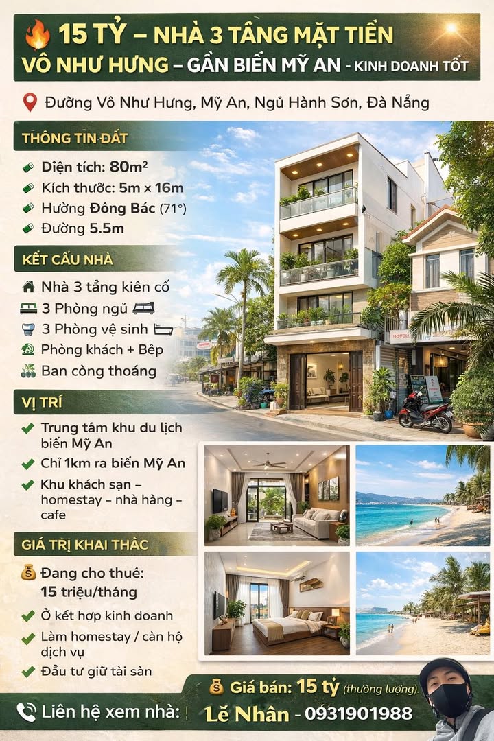 Nhà 3 tầng Võ Như Hưng Mỹ An 80m² 15 tỷ - Ô tô vào tận nhà