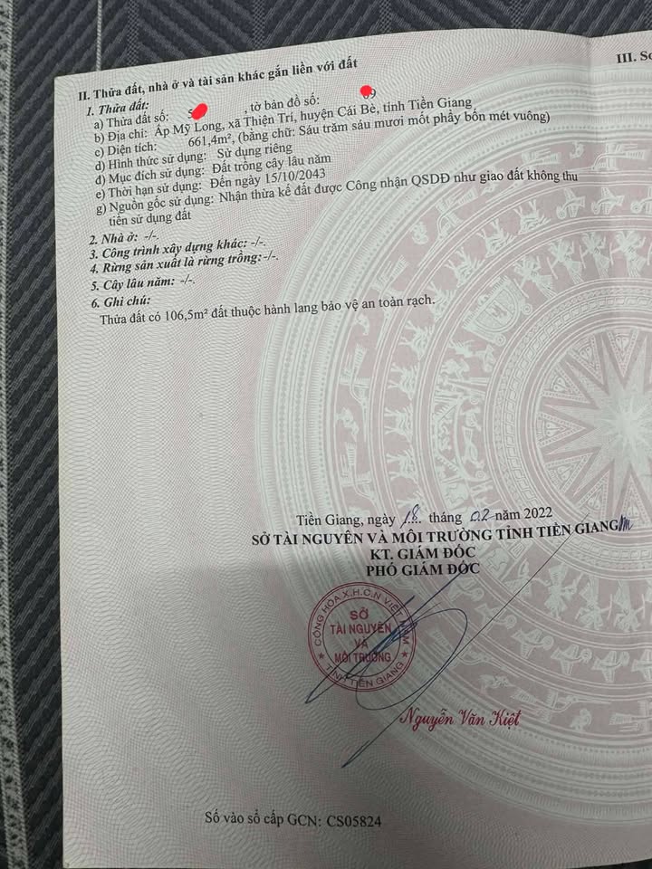 Bán Đất 661m² Ấp Mỹ Long, Cái Bè - Giá 700 Triệu/TL