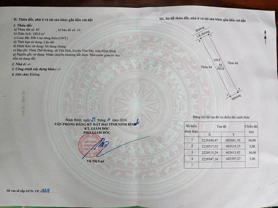 Đất nền Yên Hòa, Yên Mô 180m² giá 1 tỷ - Tiềm năng tăng giá vượt trội!