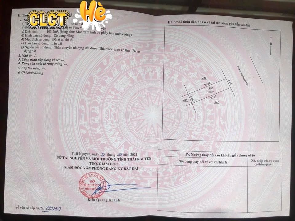 Đất nền KĐT Anh Thư Phổ Yên 103.7m² - Sổ đỏ chính chủ!