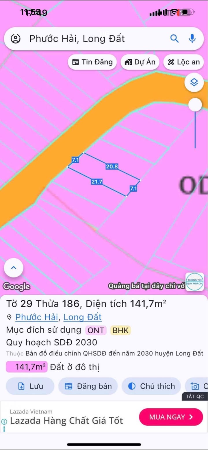 Đất thổ cư 141m² mặt tiền đường nhựa Phước Hải, Bà Rịa - Vũng Tàu - Giá 1.49 tỷ