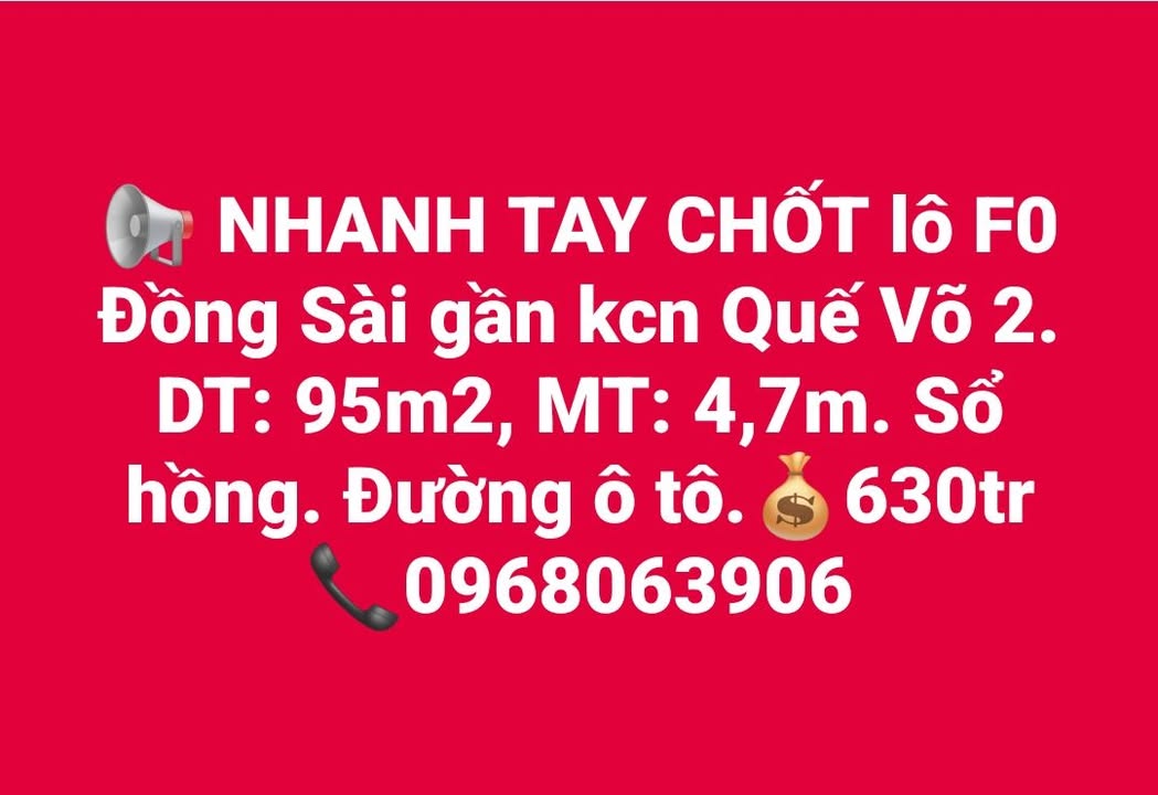 Đất nền Hoàn Sơn 95m² giá 630 triệu - Giá F0 CĐT, tiềm năng sinh lời!