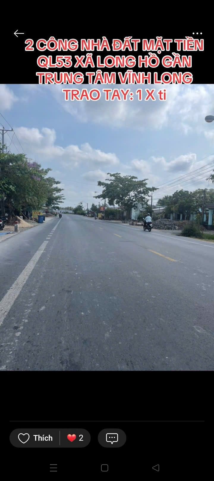 Bán Đất Mặt Tiền QL53 Long Hồ Vĩnh Long - 2000m² Có Nhà 2 Lầu, Sổ Đỏ 300m² Thổ Cư