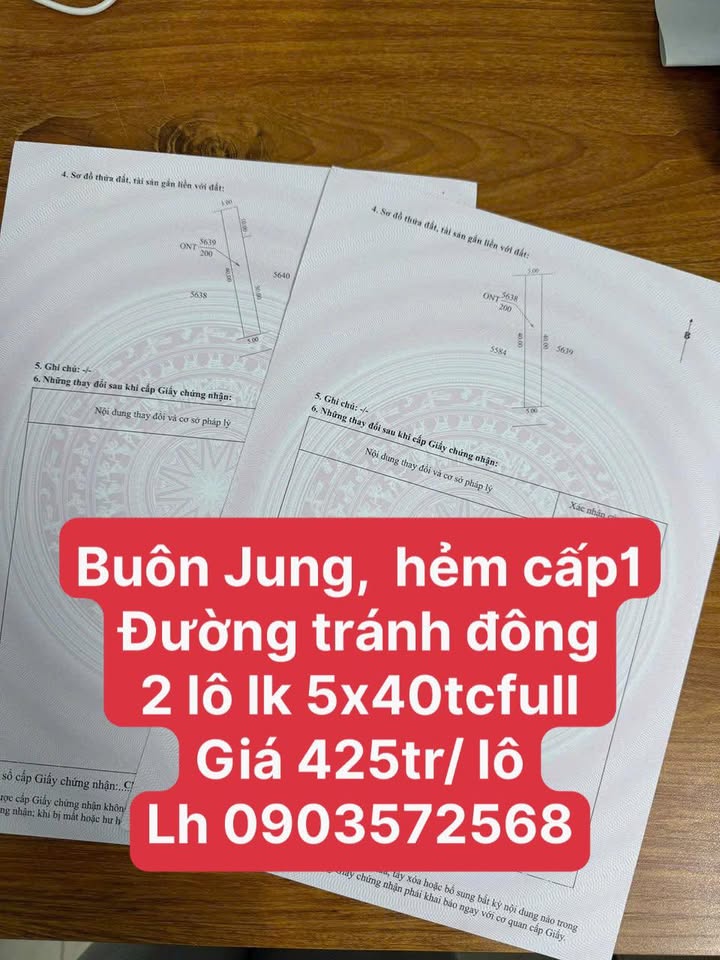 Đất nền Buôn Jung, Đắk Lắk - 2 Lô Liền Kề 200m²/lô, Giá F0