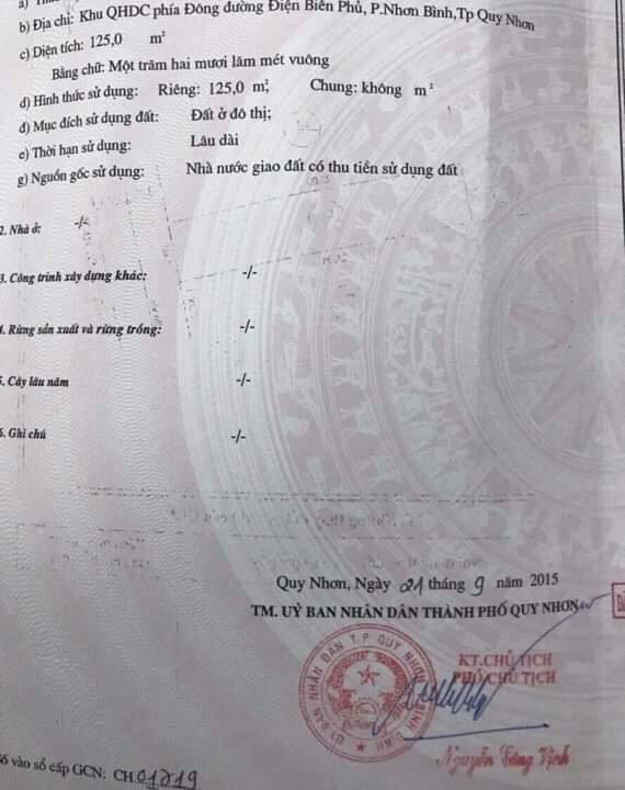 Đất nền 125m² Phường Nhơn Bình, Quy Nhơn - Hướng ĐN, Đối diện Công viên