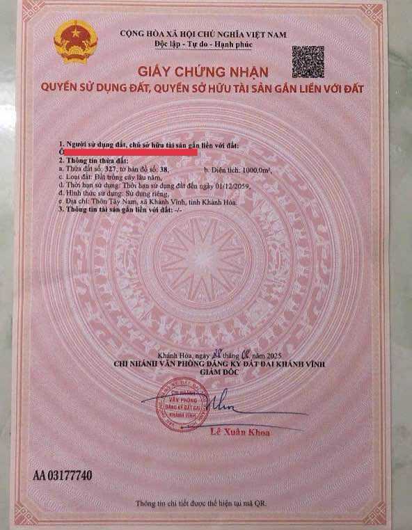 Đất Nền 1000m² Khánh Vĩnh, Khánh Hòa - Sổ Hồng Riêng, Giá Chỉ 390 Triệu