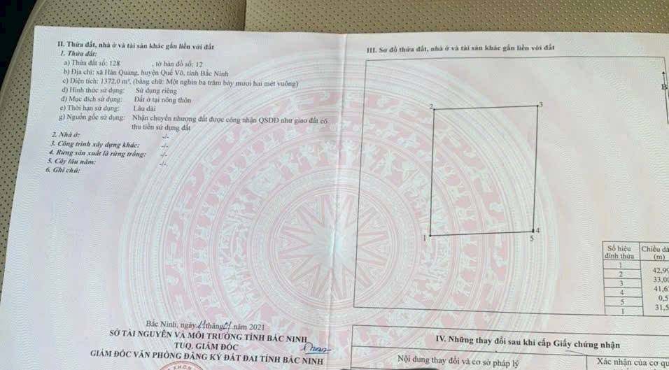 Đất nền Xã Việt Thống Quế Võ 1372m² - Sổ đỏ chính chủ!