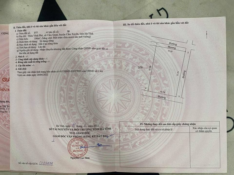 Đất Vĩnh Phú, Cẩm Xuyên 196m² - Đường 5m, Giá 8.x Tỷ