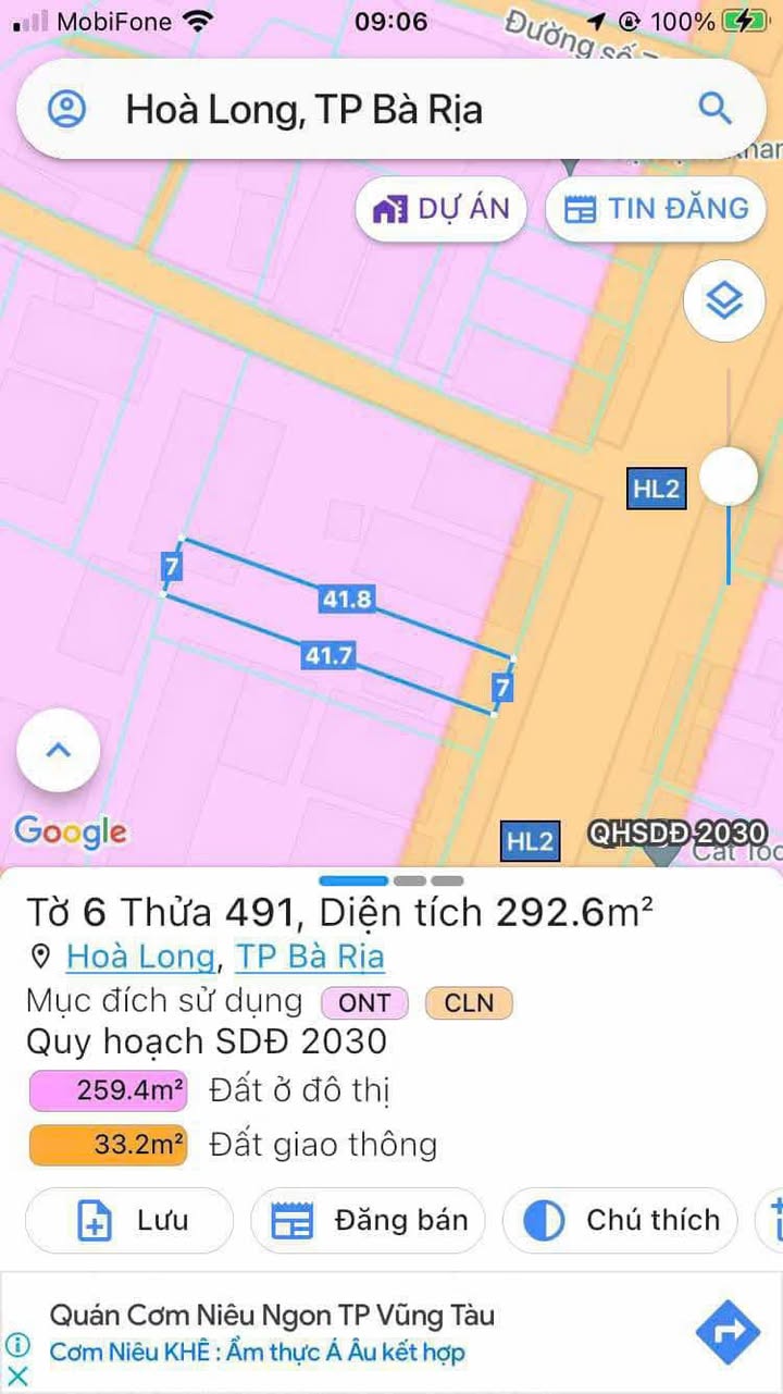 Đất Mặt Tiền Kinh Doanh VIP Hương Lộ 2, Bà Rịa - 293m² Sổ Hồng Riêng