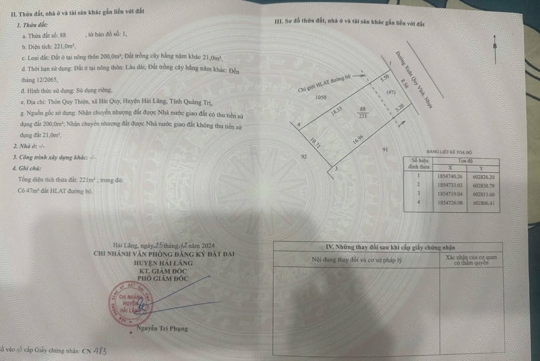 Đất Nền Đường Nhựa Xuân Quy, Quảng Trị - 221m² Giá Tốt