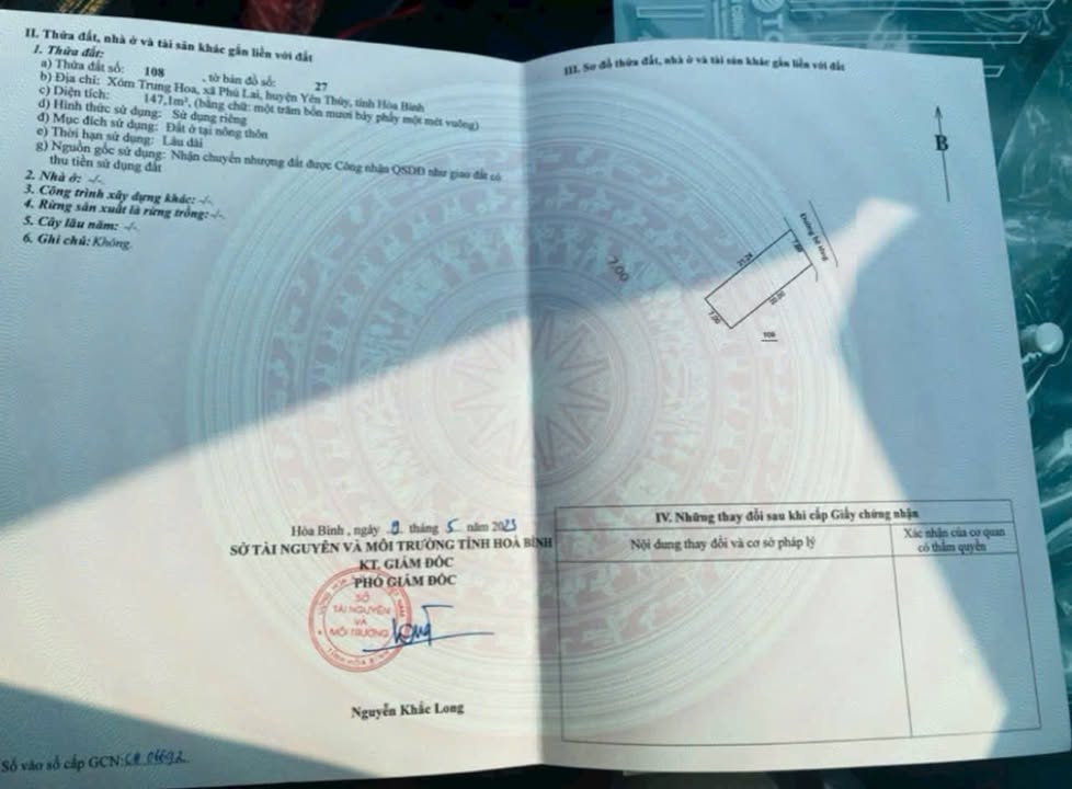 Đất nền Phú Lai, Yên Thủy 147m² - Đất thổ cư 100%, tiềm năng tăng giá!