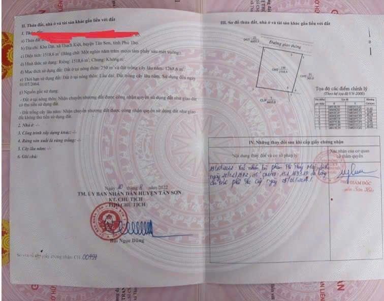 Đất nền Quốc lộ 32 Tân Sơn Phú Thọ 1518m² - Tiềm năng tăng giá!