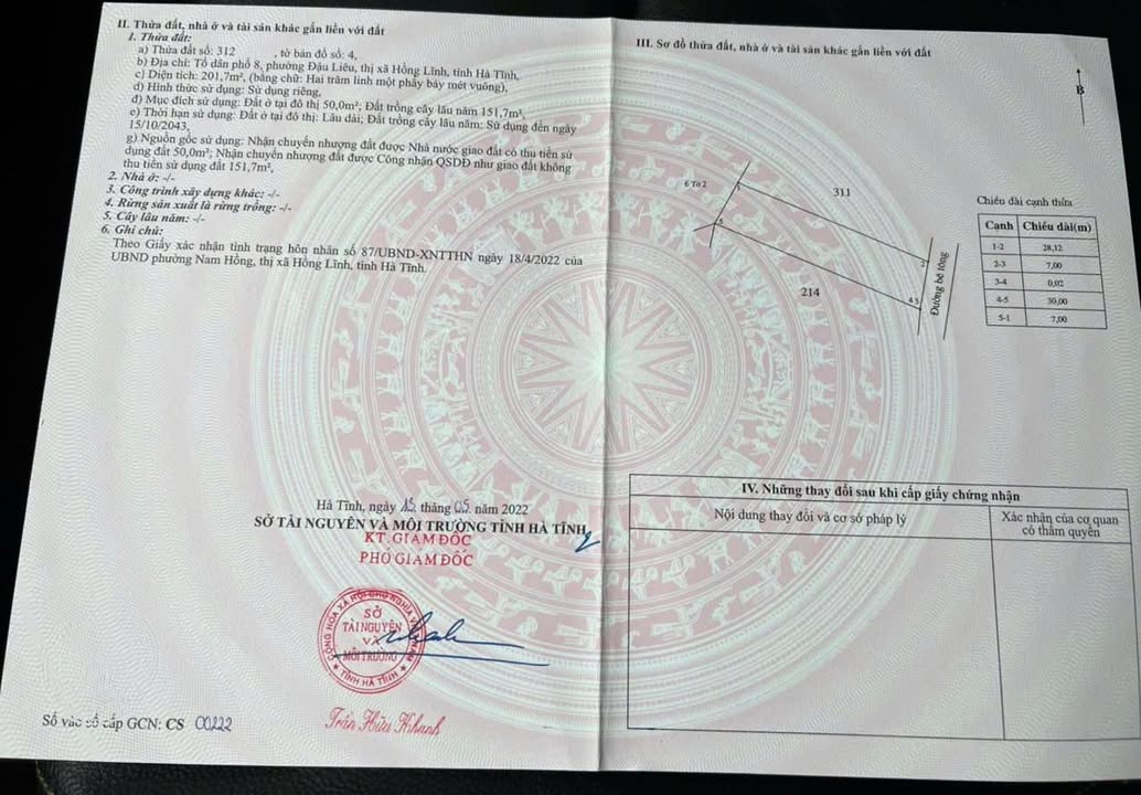 Bán đất Phường Đậu Liêu, Hồng Lĩnh 210m² - Sổ hồng sẵn, giá 8xx triệu