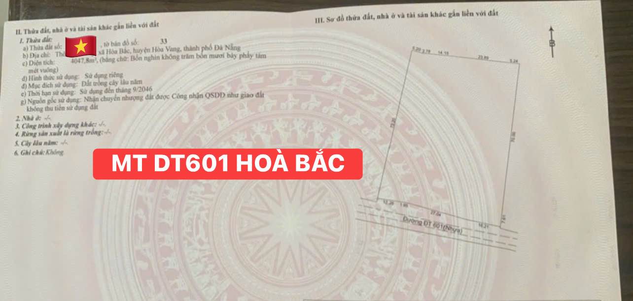 Đất trồng cây ĐT601 Hòa Bắc 4.047m² 6,07 tỷ - Sổ đỏ