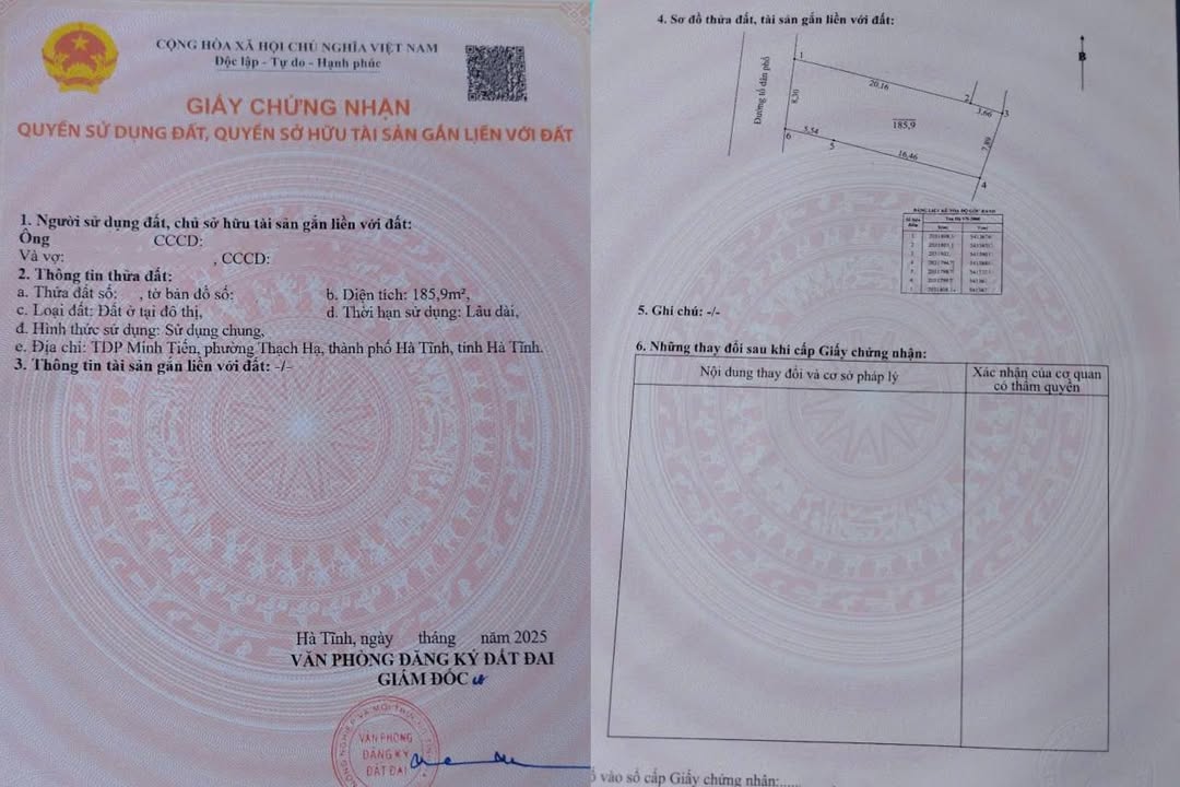 Bán Đất 186m² TDP Minh Tiến, Hà Tĩnh - Sổ Đỏ, Đường 7m, Giá 2.5 Tỷ