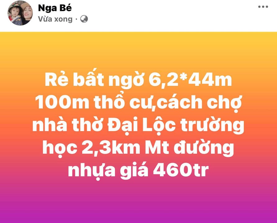 Đất nền Xã Đại Lộc 273m² - Giá 460 triệu, Đất thổ cư 100%!