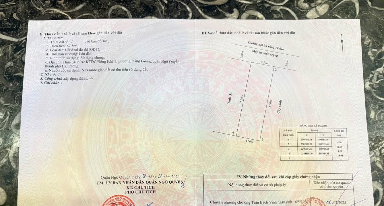 Bán đất TĐC Cây Đa, Hải An - 67.5m², 6.x tỷ, vị trí đẹp