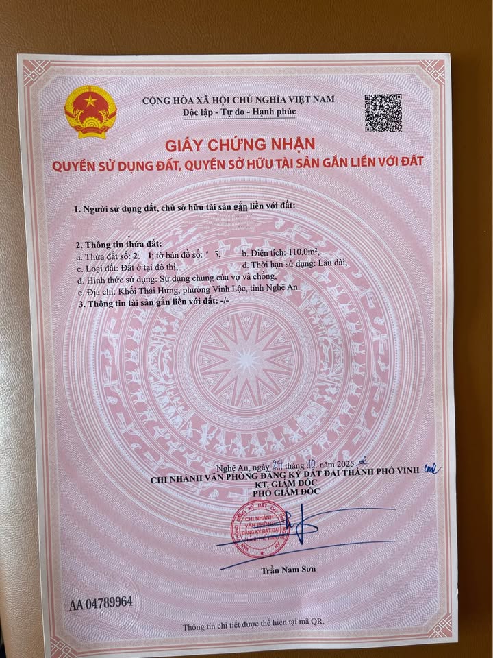 Đất Mặt Tiền 110m² Đường Thái Hưng, Vinh - Sổ Đỏ Sẵn Sàng, Tiềm Năng Sinh Lời Cao