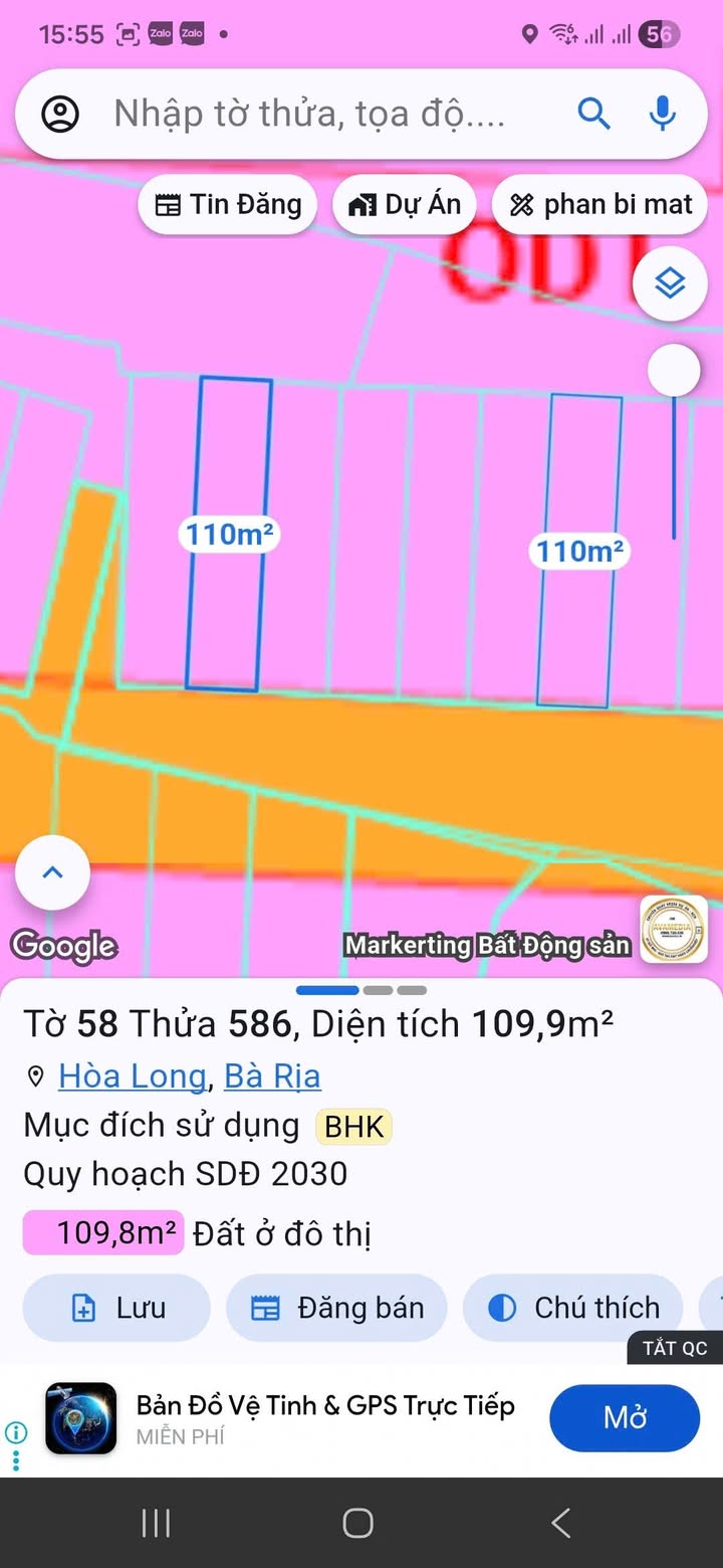 Bán Đất Mặt Tiền 110m² Đường 15m Xã Hoà Long, Bà Rịa - Giá 1.85 Tỷ