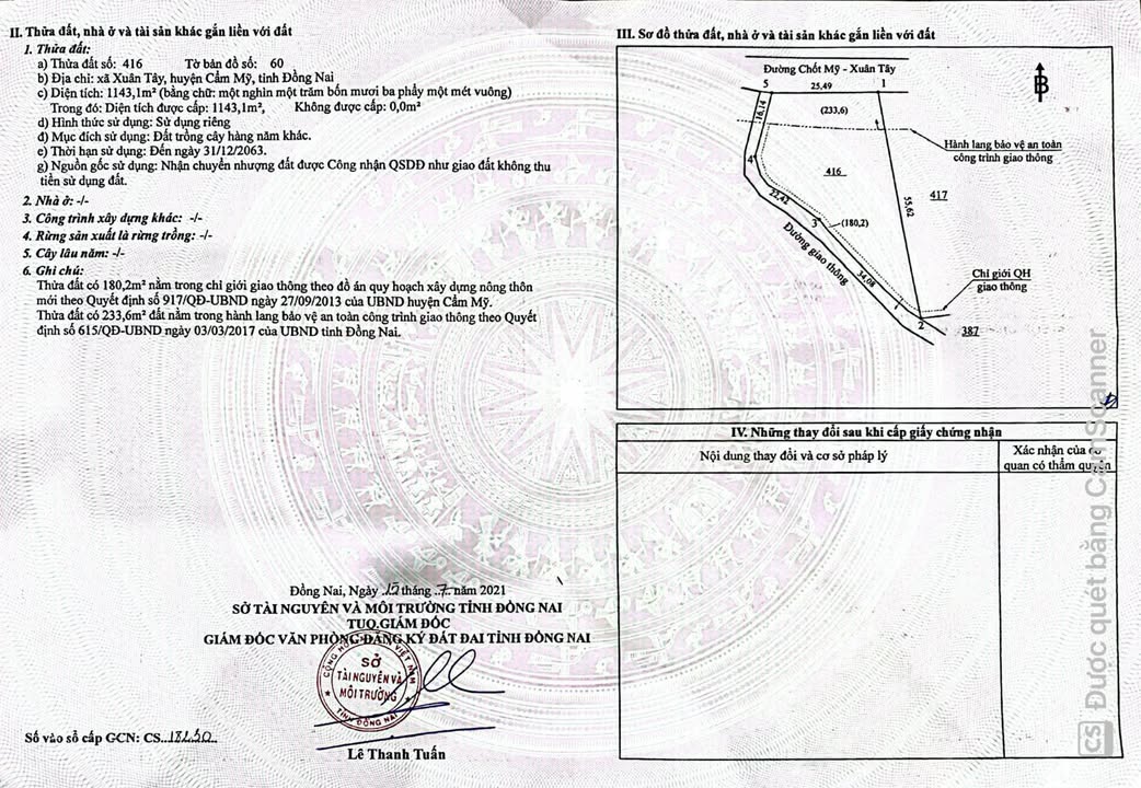 Đất Nền Cẩm Mỹ 1143m² - 2 Mặt Tiền, Sổ Đỏ Chính Chủ!