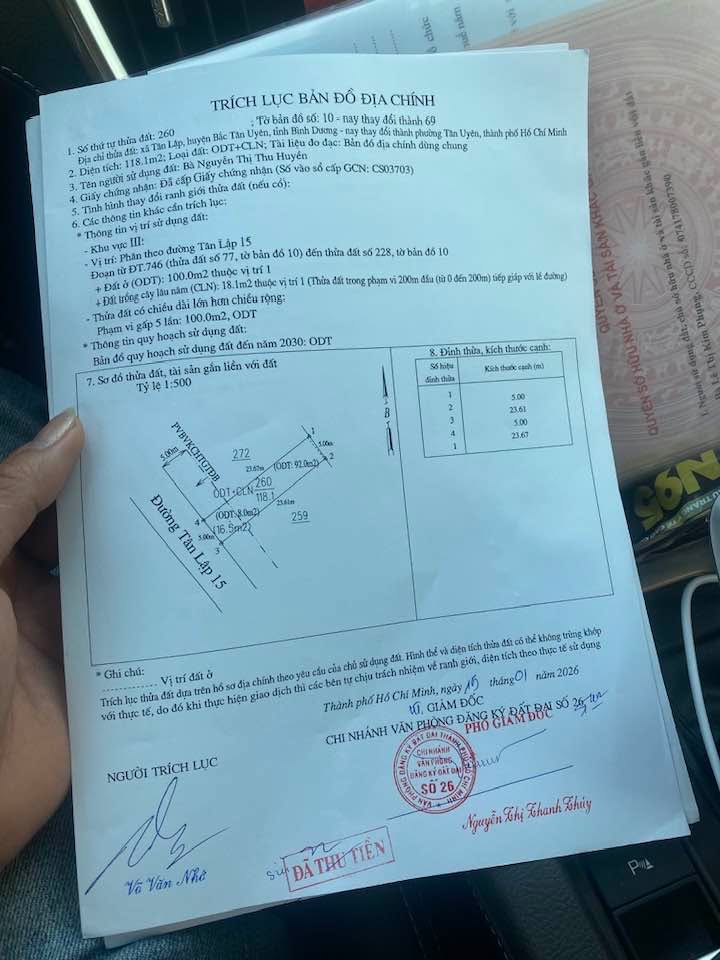 Đất nền Tân Lập 115m² Bình Dương giá 1 tỷ - Đất thổ cư 100%