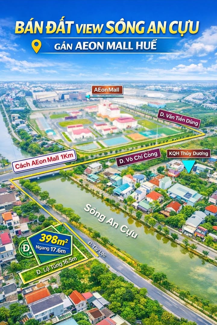 Đất Nền View Sông An Cựu, Huế - 398m² Giá Tốt Gần AEON Mall