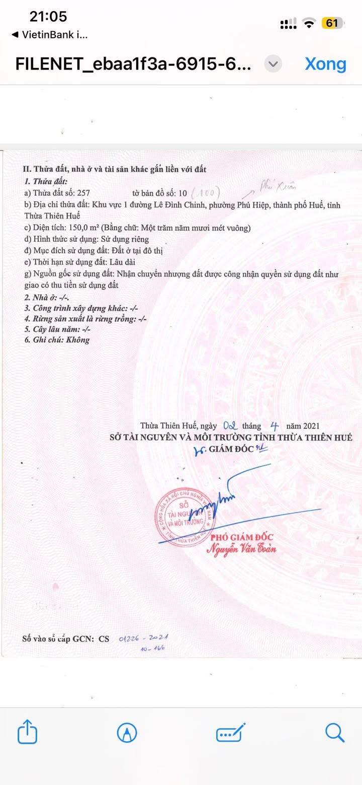 Đất nền Phú Xuân, Huế 150m² – Sổ đỏ chính chủ, mặt tiền đẹp.