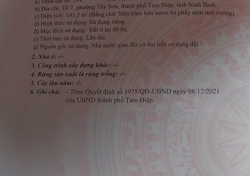 Đất Mặt Tiền 30m Tam Điệp - 143.5m² Sổ Hồng Full Thổ Cư