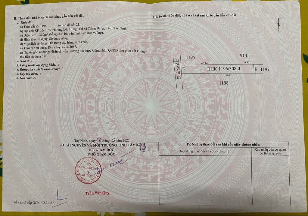 Đất Vườn Trảng Bàng 308m² - Giá Tốt 850 Triệu, Sổ Hồng Sẵn