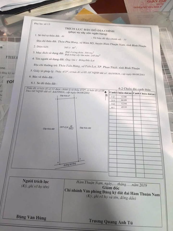 Bán Đất Hàm Mỹ 545m² - Sổ Thổ Cư Sẵn, Gần QL1A, 2.5 Tỷ