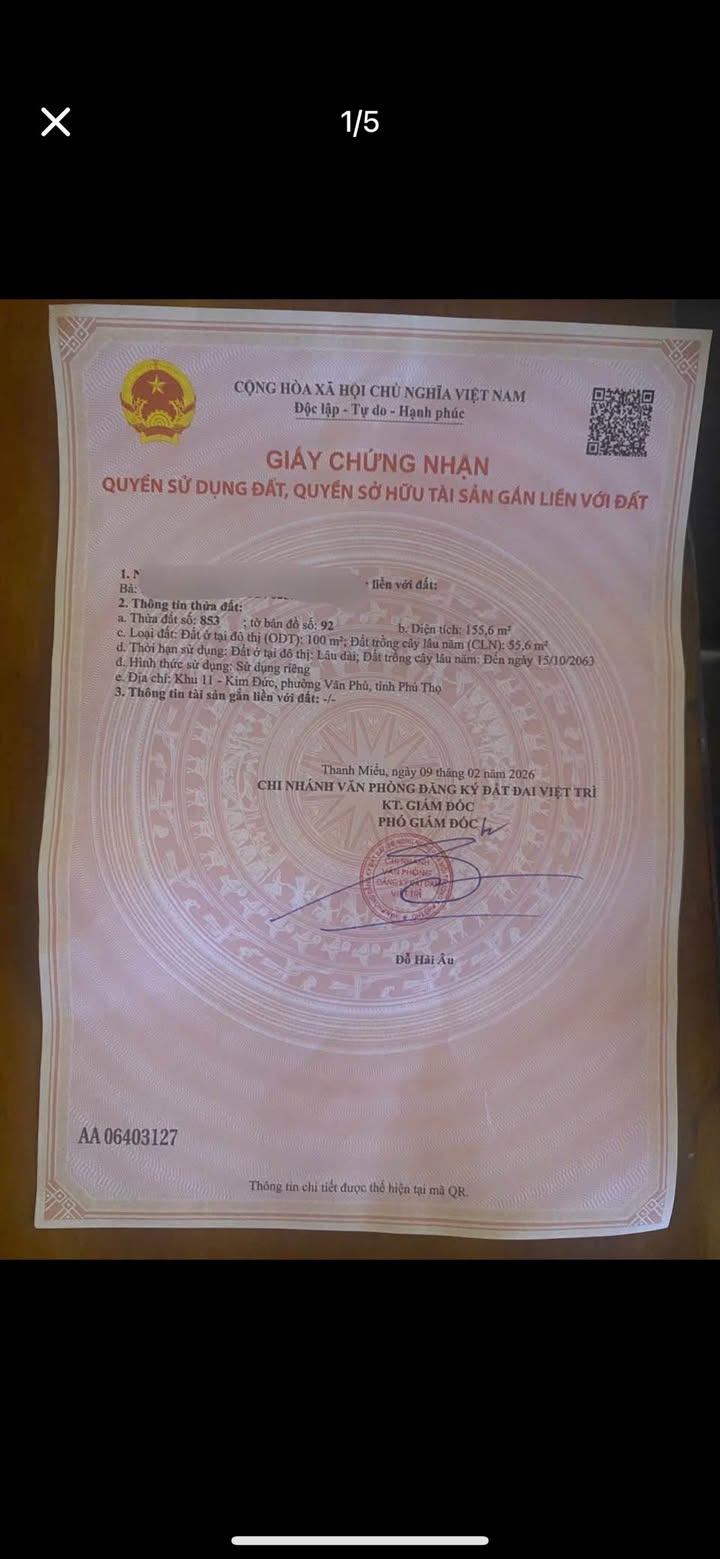 Đất nền Vân Phú, Việt Trì 155m² - Sổ đỏ chính chủ, hơn 1 tỷ