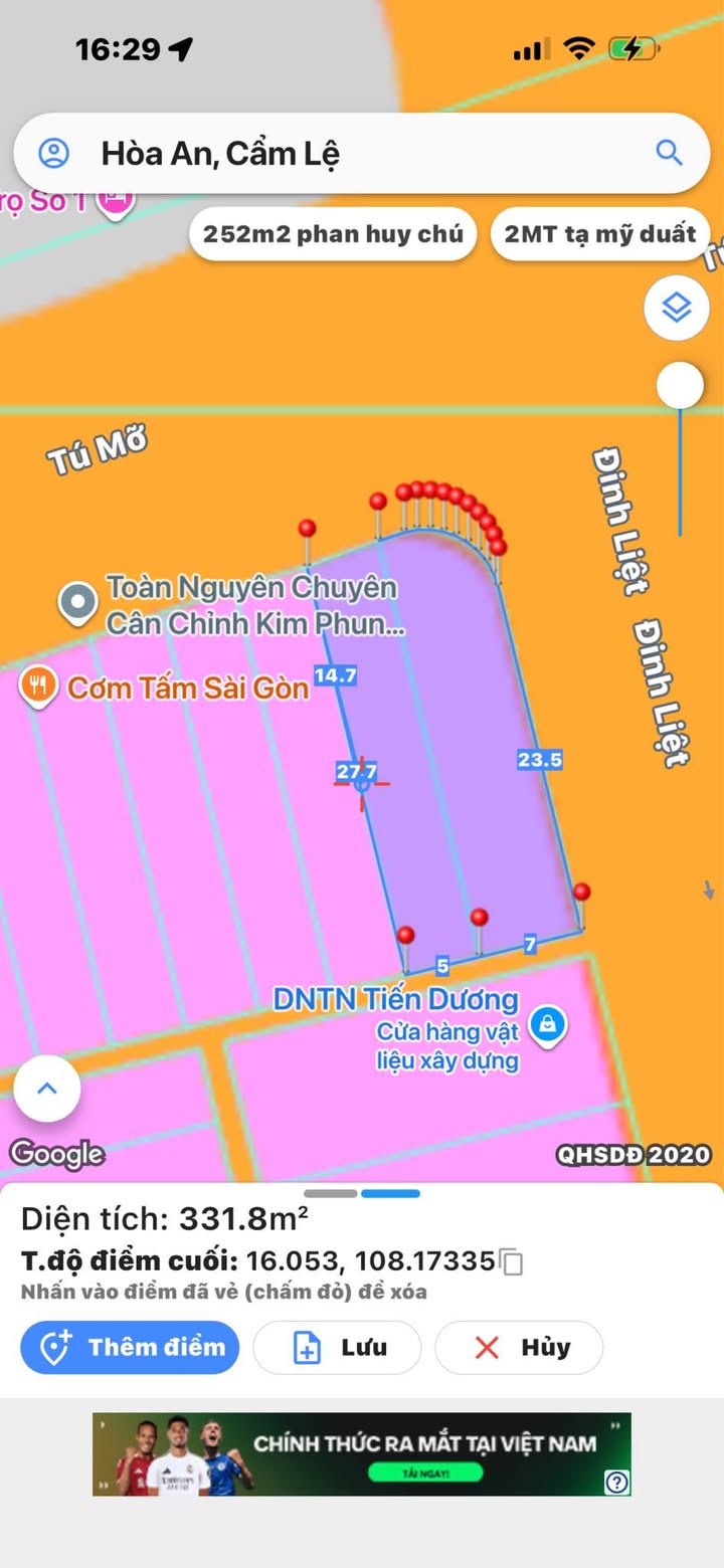 Nhà Mặt Tiền 2MT Đinh Liệt & Tú Mỡ, Cẩm Lệ, Đà Nẵng - 332m² - 22 Tỷ